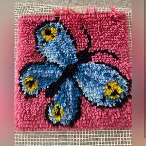 Completed Wonder Art butterfly latch hook 12”x12”